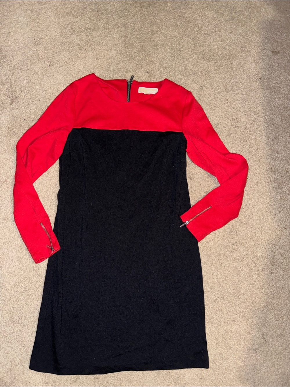 Michael Kors Colorblock Red and Black Long-Sleeve Sheath Dress